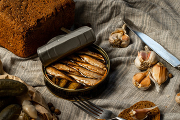 sprats garlic bread fish cucumber