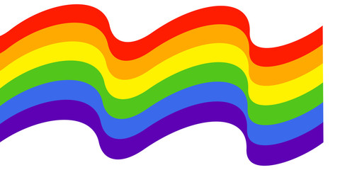 Rainbow flag background, waving LGBT flag on white. Simple flat style.
