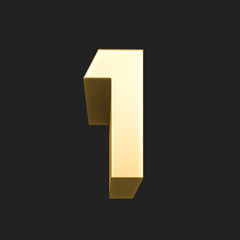  1 one number rendering. Metallic gold 3D number one. 3D Illustration. Rendering. Isolated on black background.	