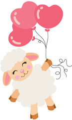 Cute lamb flying with heart balloons
