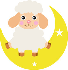 Cute lamb sitting on moon