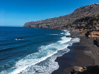 Black sand beach with mountains in the Canary Islands