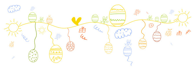 Ostern Ostereier Band Banner Hintergrund Welle Wellen Background Stift Skizze Zeichnung