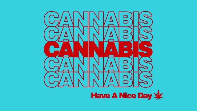 Cannabis Have A Nice Day Shopping Bag Text On Blue Background.