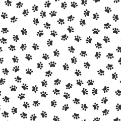 Fototapeta na wymiar Seamless pet paw pattern background. Dog or cat paw wallpaper illustration footprint
