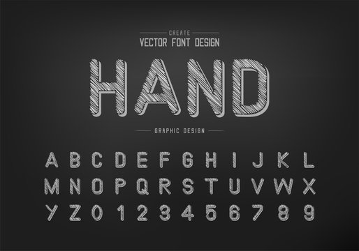 Pencil font and alphabet vector, Sketch typeface letter and number design