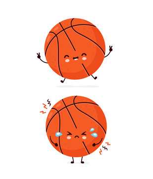 Cute Happy Smiling And Sad Basketball Ball