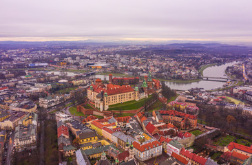 Obraz premium Krakow old city aerial evening time