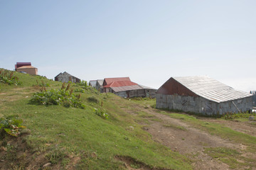 Fototapeta na wymiar Landscape in Gomis Mta village with the Georgian Mountains, village in Guria province
