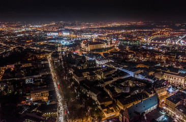 Fototapeta na wymiar Krakow old city aerial evening time
