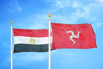 Egypt and Isle of Mann two flags on flagpoles and blue cloudy sky