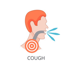 Respiratory disease, virus spread. Flat icon with cough coronavirus. Flu cold or coronavirus symptoms.