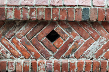 Old red brick wall in vintage style, brickwork background