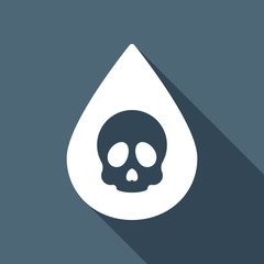 Drop of poison or acid with skull symbol. Icon of danger. White