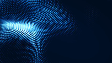 Dot white blue wave light screen gradient texture background. Abstract  technology big data digital background. 3d rendering.