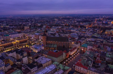 Krakow old city aerial evening time