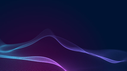 Dot blue purple wave line light gradient dark background. Abstract  technology big data digital background. 3d rendering.