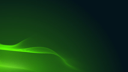 Dot green wave light screen gradient texture dark background. Abstract  technology big data digital background. 3d rendering.