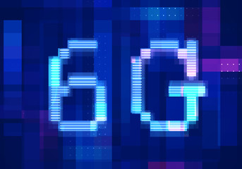 6G Network Internet Mobile icon technology blue background. Abstract digital machine learning with digital future design concept.