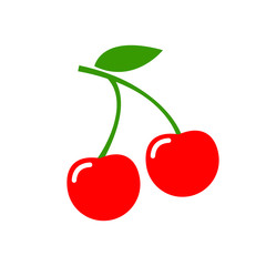 Cherry vector icon illustration fruit. Fresh sweet cherry icon flat isolated logo shape