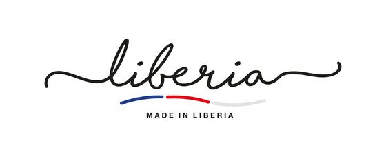 Made in Liberia handwritten calligraphic lettering logo sticker flag ribbon banner