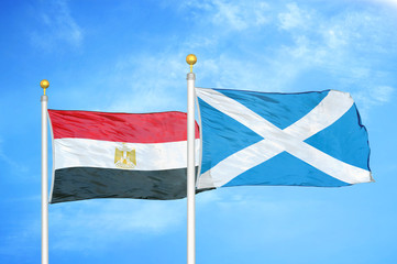 Egypt and Scotland two flags on flagpoles and blue cloudy sky