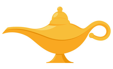Lamp aladdin magic vector icon. Aladin genie lamp bottle wish cartoon illustration - obrazy, fototapety, plakaty