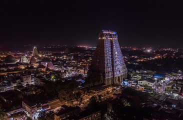 Srirangam famous temple in Tiruchirappalli, India, aerial drone view