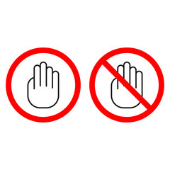 Set of stop hand icons prohibition danger restriction outline icon