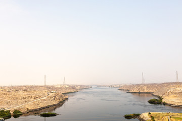 View to Aswan dam in sunny day