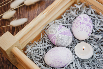 easter eggs collection on wooden background