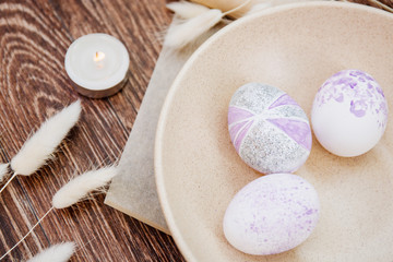 easter eggs collection on wooden background