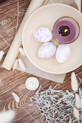 easter eggs collection on wooden background