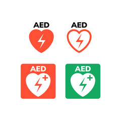 AED symbol icon. Heart first aid defibrillator sign. Automated external device for heart attack logo