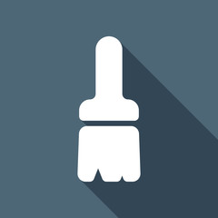 Paint brush, simple icon. White flat icon with long shadow on bl