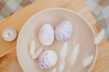 easter eggs collection on wooden background