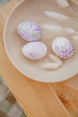 easter eggs collection on wooden background