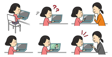 elementary school students with pc