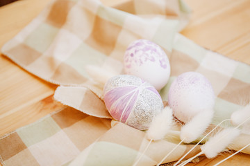 easter eggs collection on wooden background