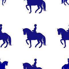silhouettes of racing sports horses and riders isolated on a white background, seamless background, pattern for decoration, equestrian sports