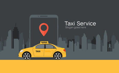 Taxi service vector cab app design flyer. Taxi mobile illustration car concept banner