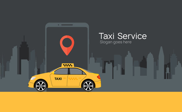 Taxi Service Vector Cab App Design Flyer. Taxi Mobile Illustration Car Concept Banner