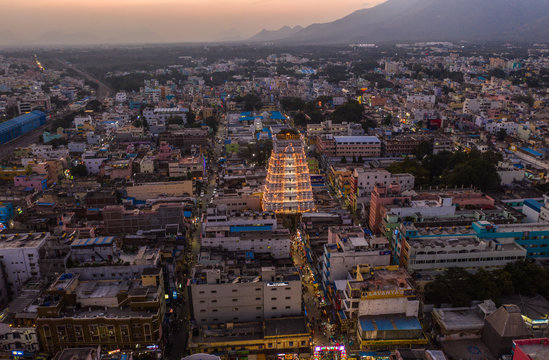 Govinda temple in Tirupati, India, aerial drone view