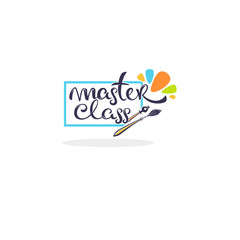 master class and creative courses, hand drawn calligraphy logo, label, emblem