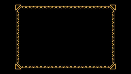 Gold shiny glowing vintage frame. Golden luxury realistic border. Wedding, mothers or Valentines day concept.