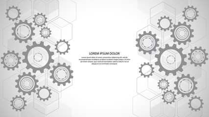 Cogs and gear wheel mechanisms. Hi-tech digital technology and engineering. Abstract technical background.
