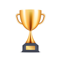 Golden trophy 3d cup. Vector prize award realistic winner icon cup