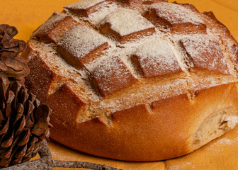 Bread texture with flour decoration above