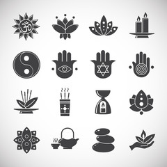 Yoga related icons set on background for graphic and web design. Creative illustration concept symbol for web or mobile app
