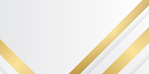 Modern abstract white background with golden stripe straight 3D layered lines.